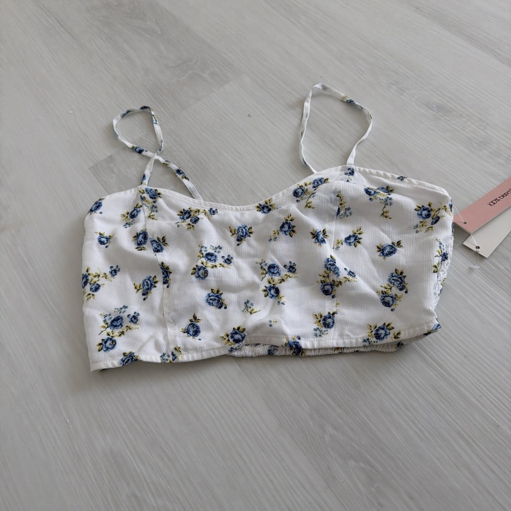 Aqua White and Blue Floral Crop Top